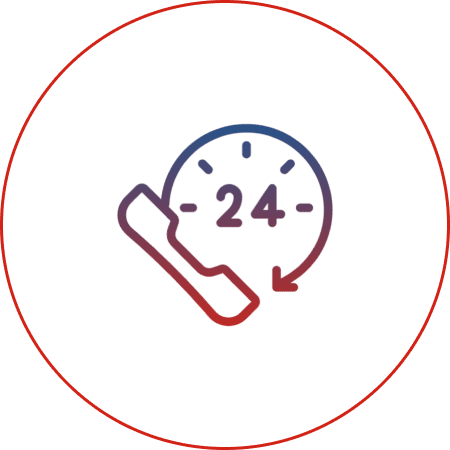 24-hour phone support icon in circle.