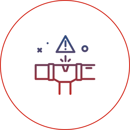Broken pipe icon with warning symbol.
