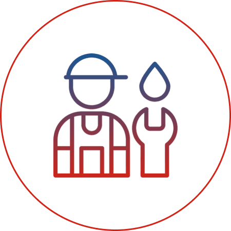 Worker icon with wrench and water drop.