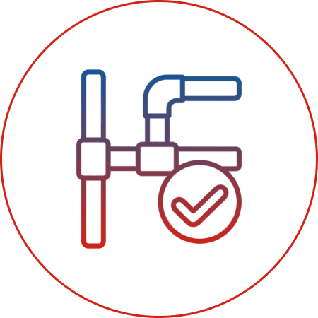 Pipe system icon with check mark.