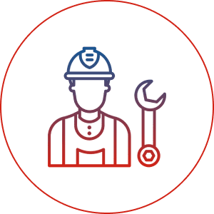 Worker icon with helmet and wrench.