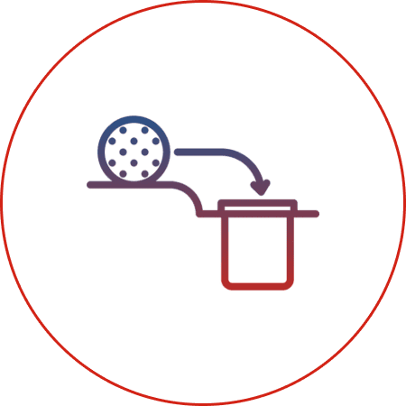 Ball rolling into a cup illustration.