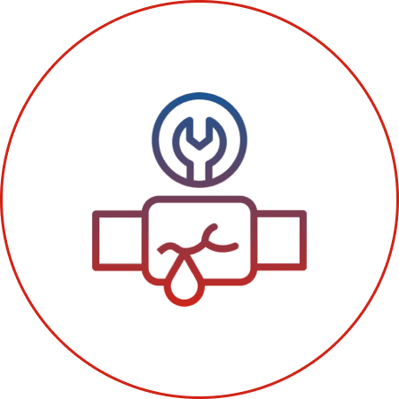 Wrench and pipe with leak icon.