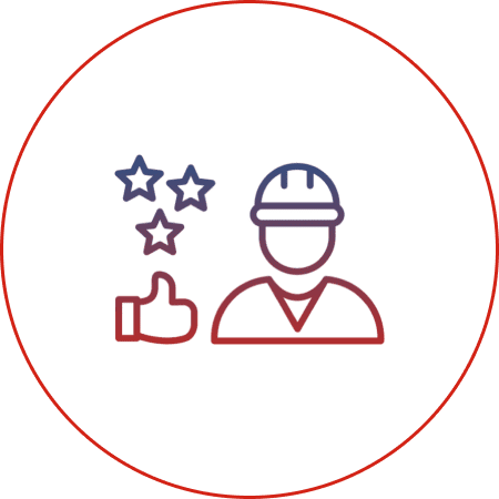 Worker icon with stars and thumbs up.