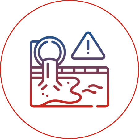 Wastewater discharge warning icon with exclamation.