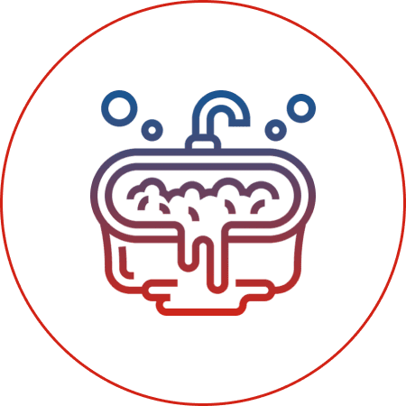 Sink with bubbles and faucet illustration.