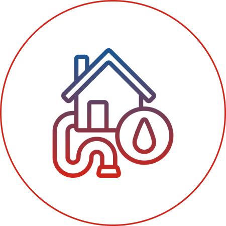 House with plumbing and water drop icon.