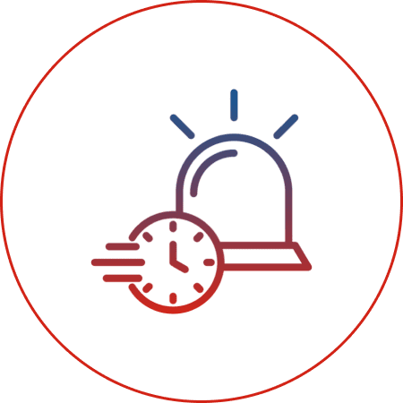 Alarm bell and fast-moving clock icon.