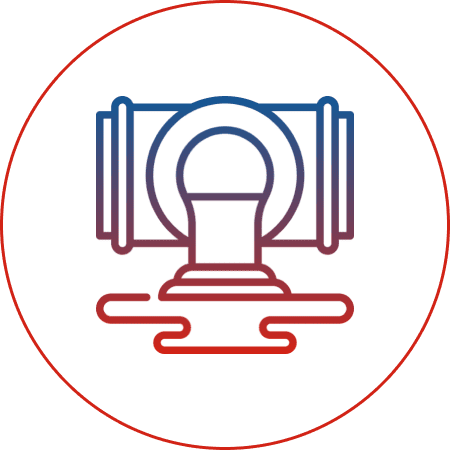 Gavel icon with blue and red gradient.