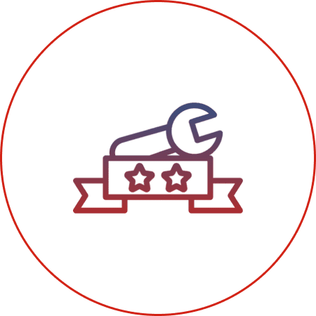 Wrench and stars on ribbon icon.