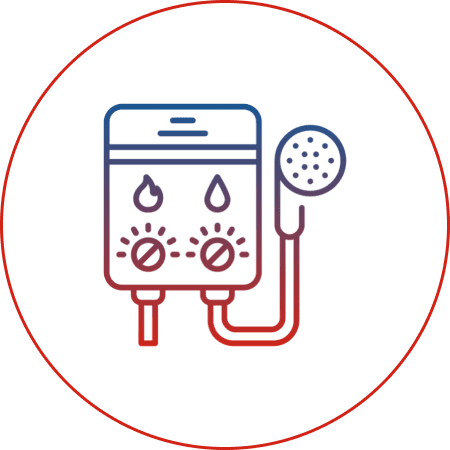 Water heater with showerhead line icon.